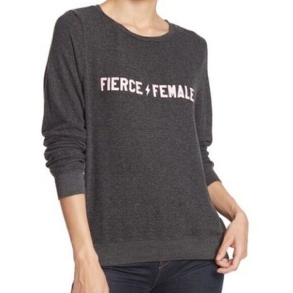Wildfox Gray Fierce Female Brushed Knit Fleece Pullover Sweatshirt Small - Picture 1 of 7